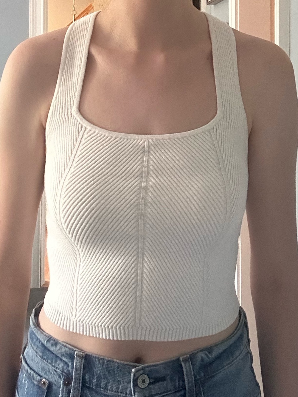Abercrombie White Ribbed Cropped Sweater Tank Top